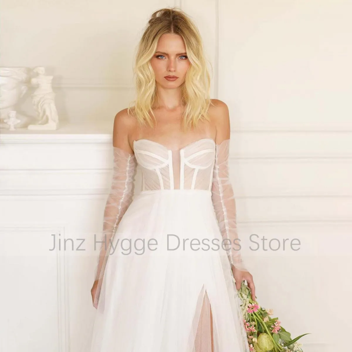 Abito da sposa Tulle bianco Sweetheart A Line Abiti da sposa eleganti per le donne 2024 Abiti da sposa moderni con spacco latera