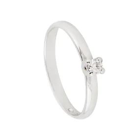 Anello solitario in oro bianco con diamante ct 0.09, misura 14
