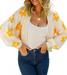 Autunno Inverno Manica Lunga Cardigan Lavorato A Maglia Allentato Donne Maglioni Alluncinetto Top Modello Floreale Maniche Lung
