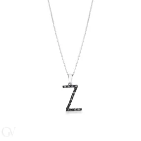 Collana lettera Z in oro bianco 18k con diamanti neri