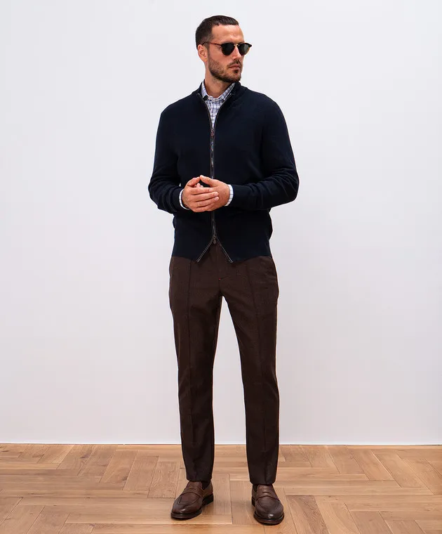 ISAIA Pantaloni in lana marrone con ricamo logo PNC0168238R