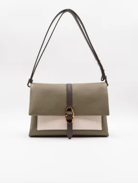 Minibag Coccinelle Dorian Ticolor in Camoscio Oliva, Rosa e Marrone
