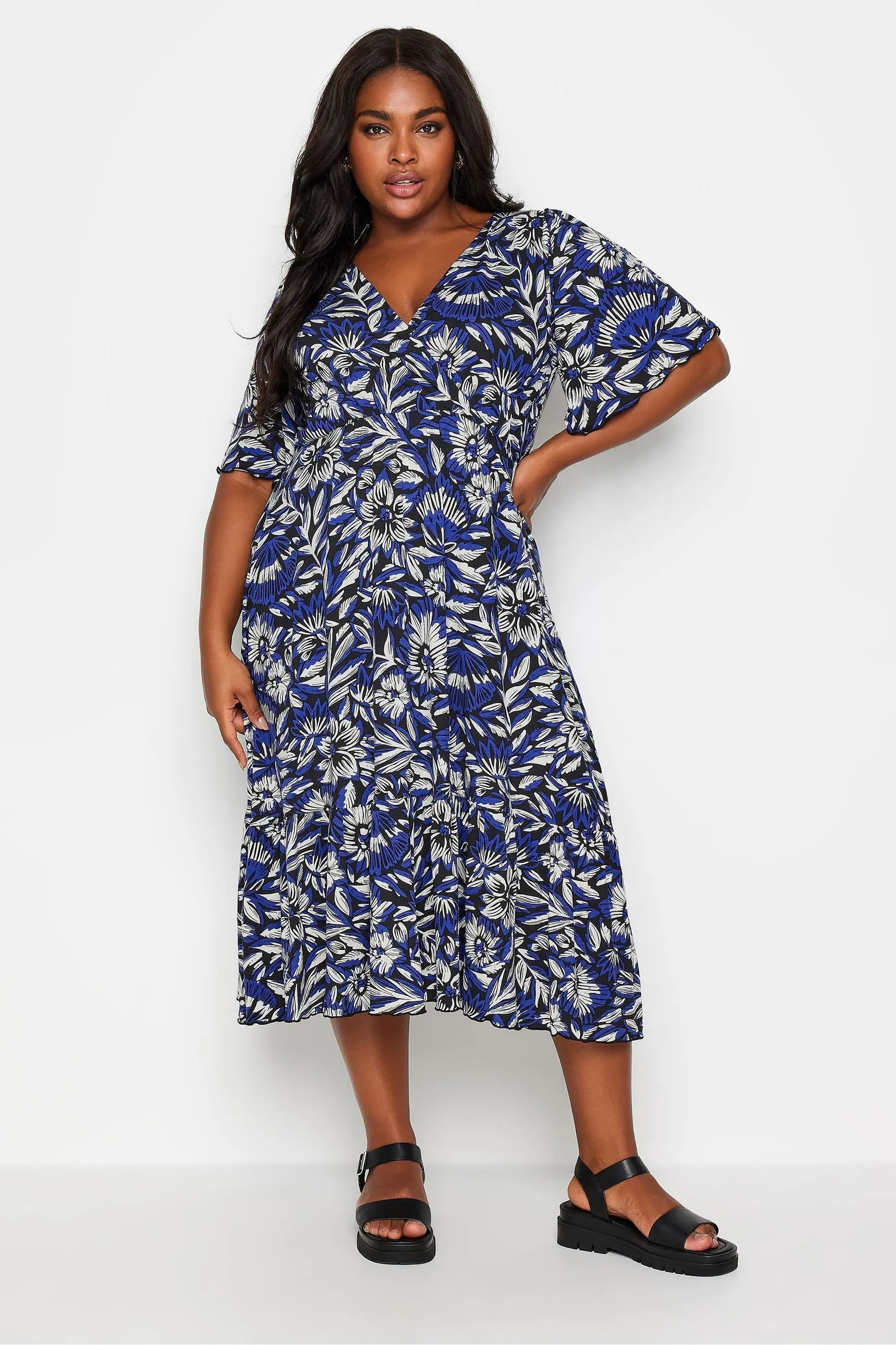 Yours Curve Floreale - Abito midi con maniche a pipistrello