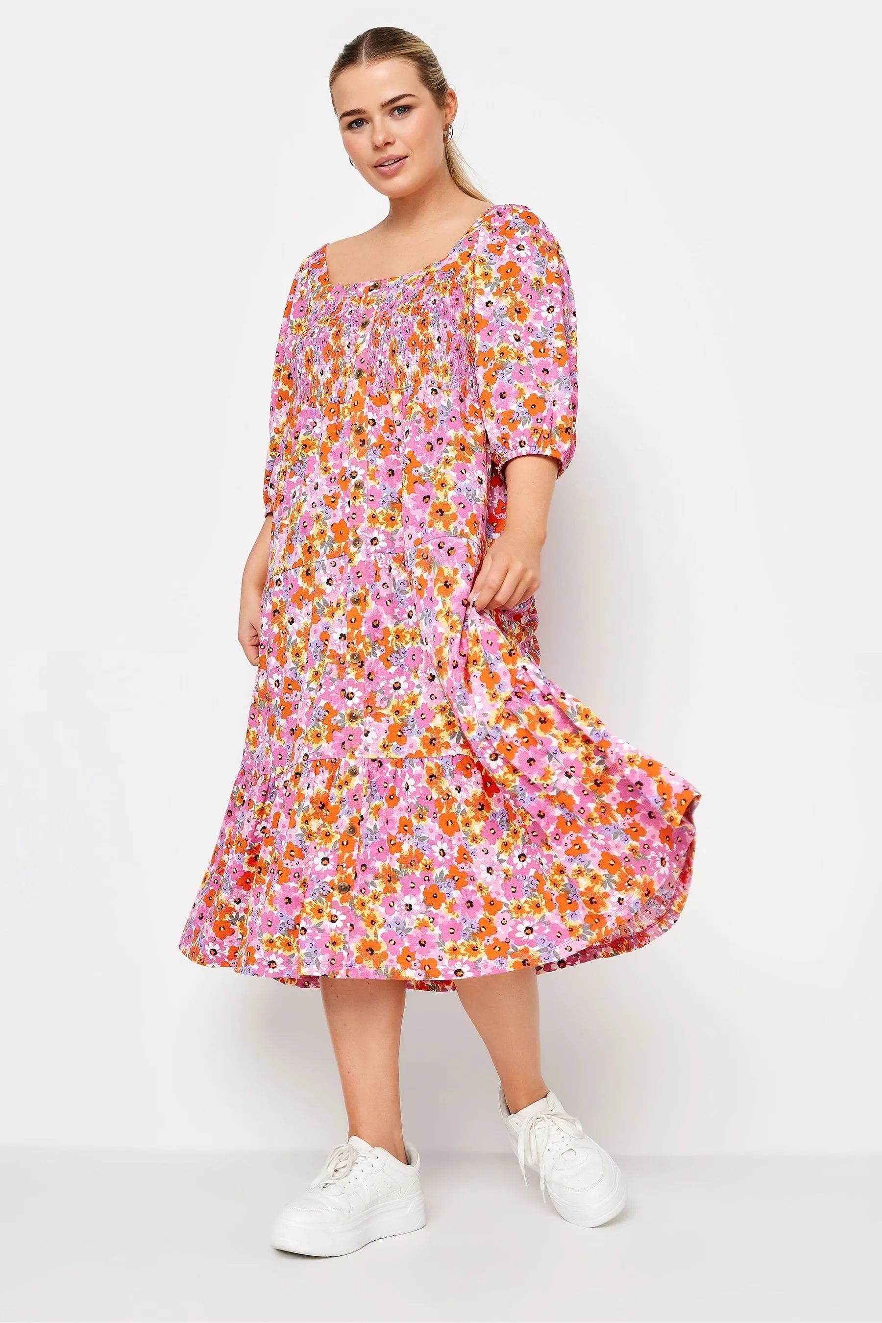 Yours Curve Floreale Stampa - Abito midi a balze